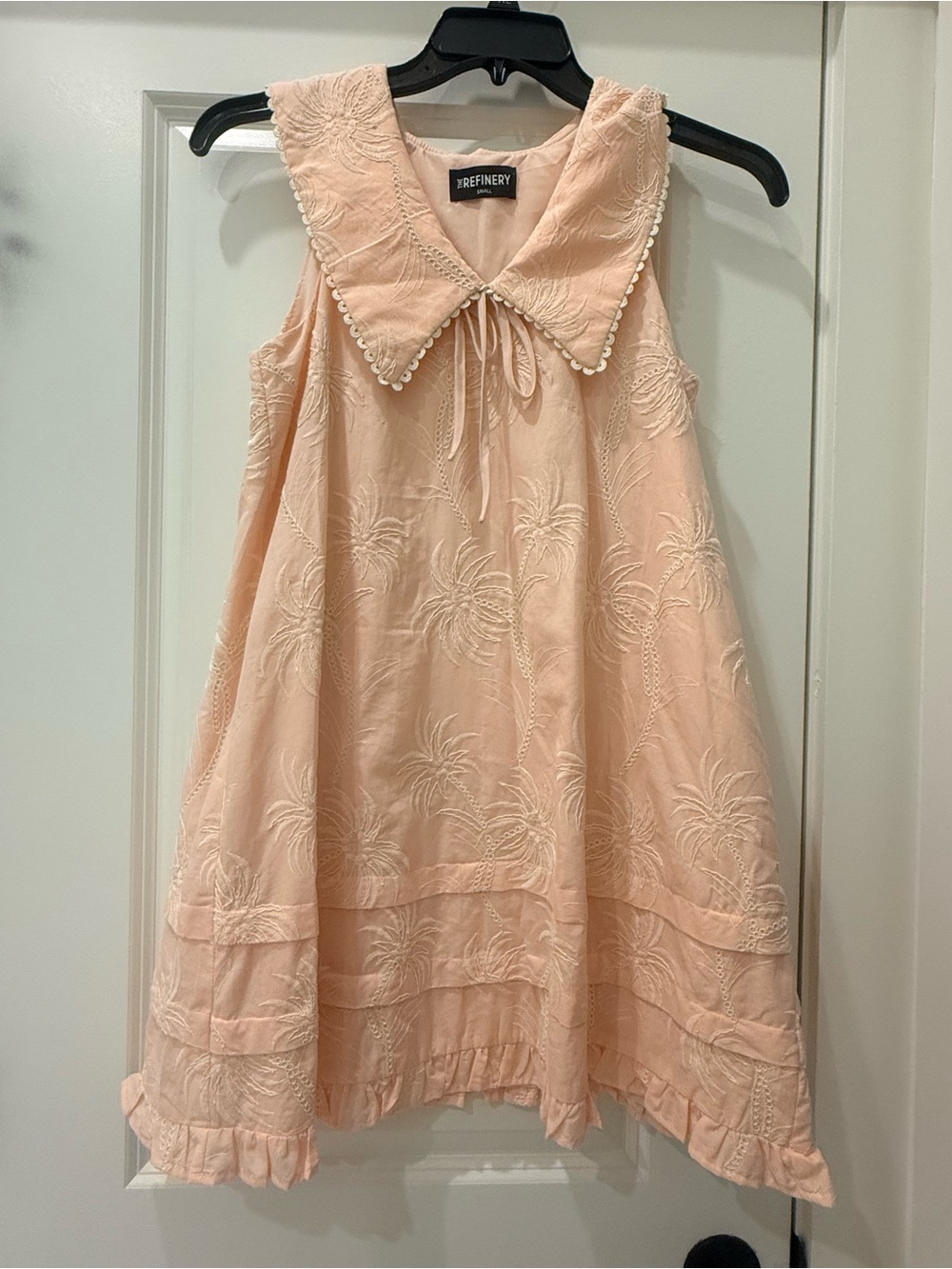 Peach Embroidered Collared Formal Dress